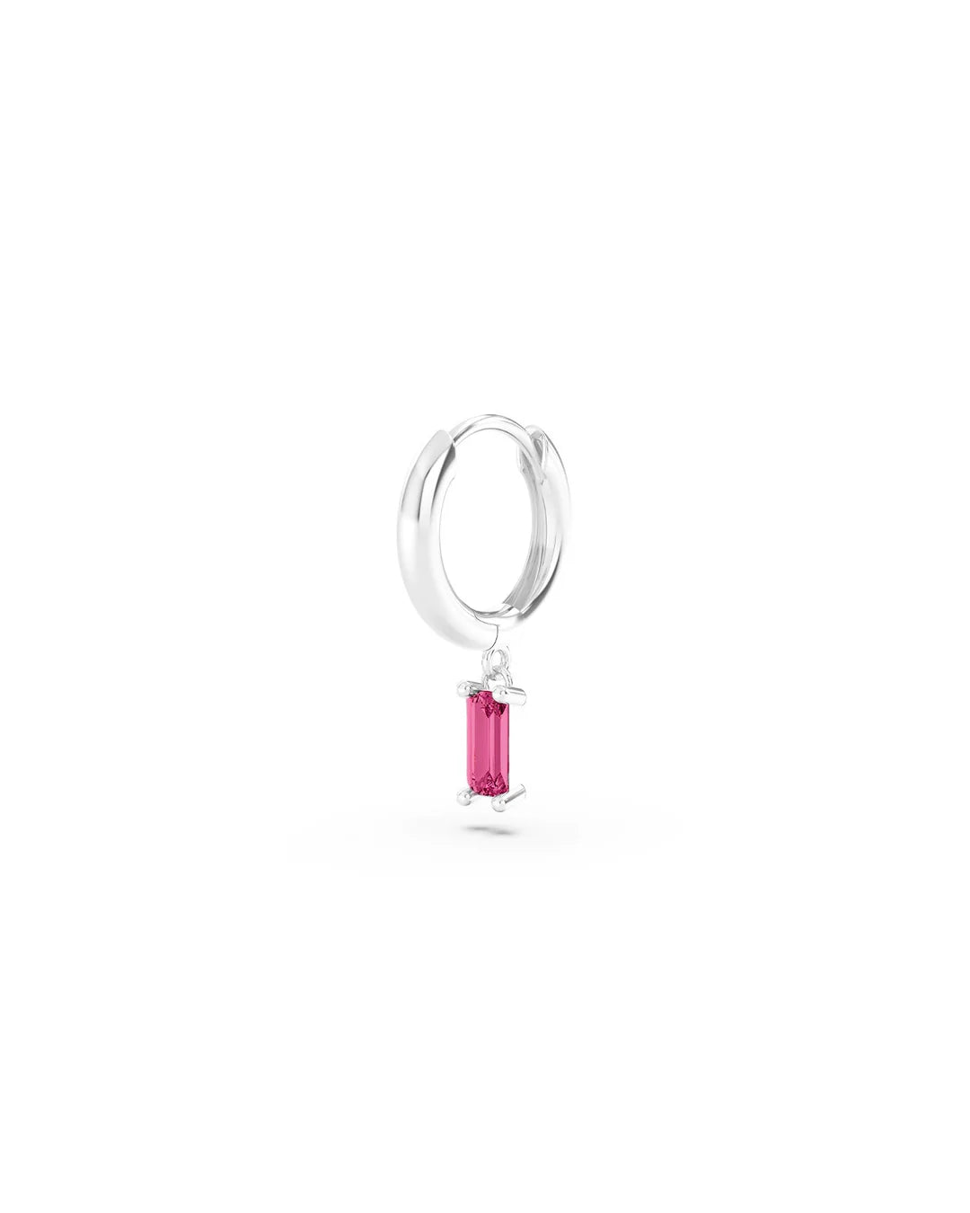 Amabile Orecchino Singolo Hoop Baguette Argento / Fucsia
