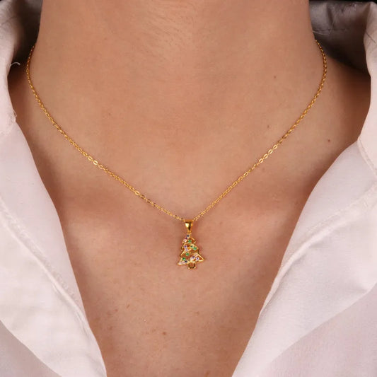 BySimon Collana in Argento con albero di Natale con Zirconi Multicolore