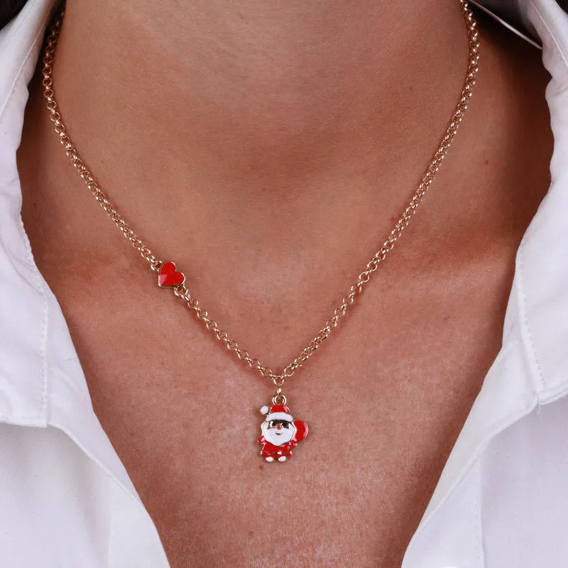 BySimon Collana in Metallo Babbo Natale e Cuore Rosso