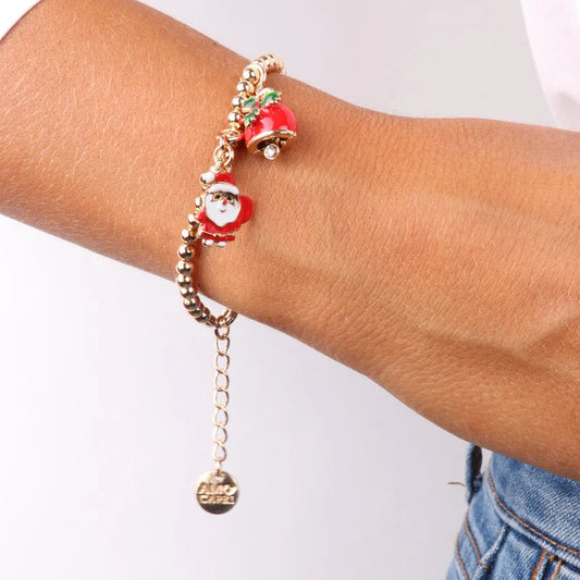 BySimon Bracciale in Metallo con pendenti Babbo Natale e Campanella