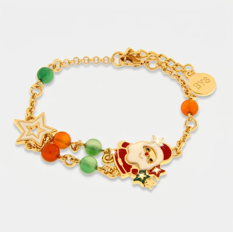 BySimon Bracciale in Metallo Babbo Natale, Stella bianca e Palline colorate