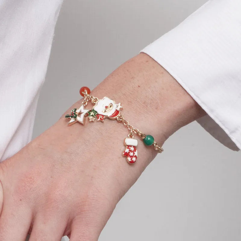 BySimon Bracciale in Metallo Babbo Natale, Stella Bianca e Guanto Rosso