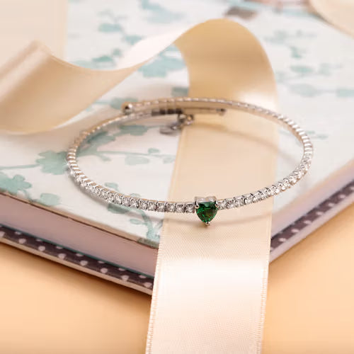La Petite Story Bracciale Rigido Tennis con Cuore Verde