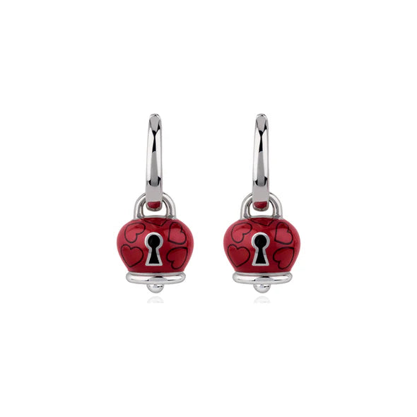 Chantecler Et Voilà Orecchini Campanella Argento E Smalto Rosso con Lucchetto