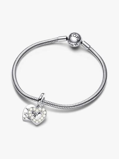 Pandora Charm Pendente Doppio Cuore con Perle d’Acqua Dolce Coltivate