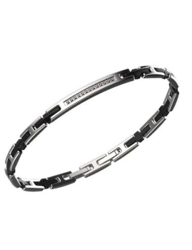 Bikkembergs Bracciale Uomo Targa In Acciaio Con Diamanti Bianchi