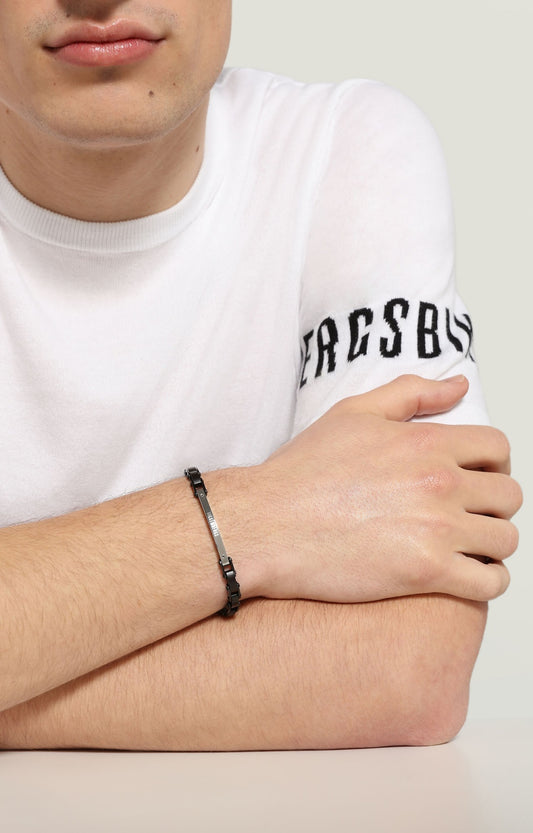 Bikkembergs Bracciale Uomo In Acciaio Con Due Diamanti Neri