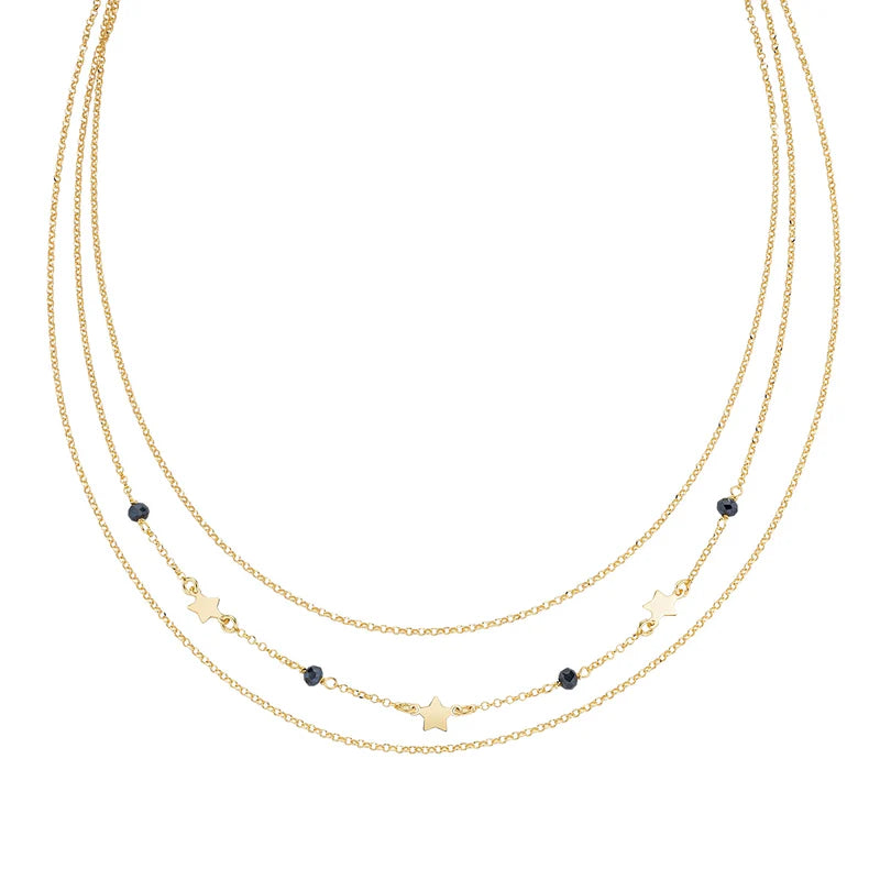 Amen Collana Multifilo Dorata Con Stelle E Cristalli Neri