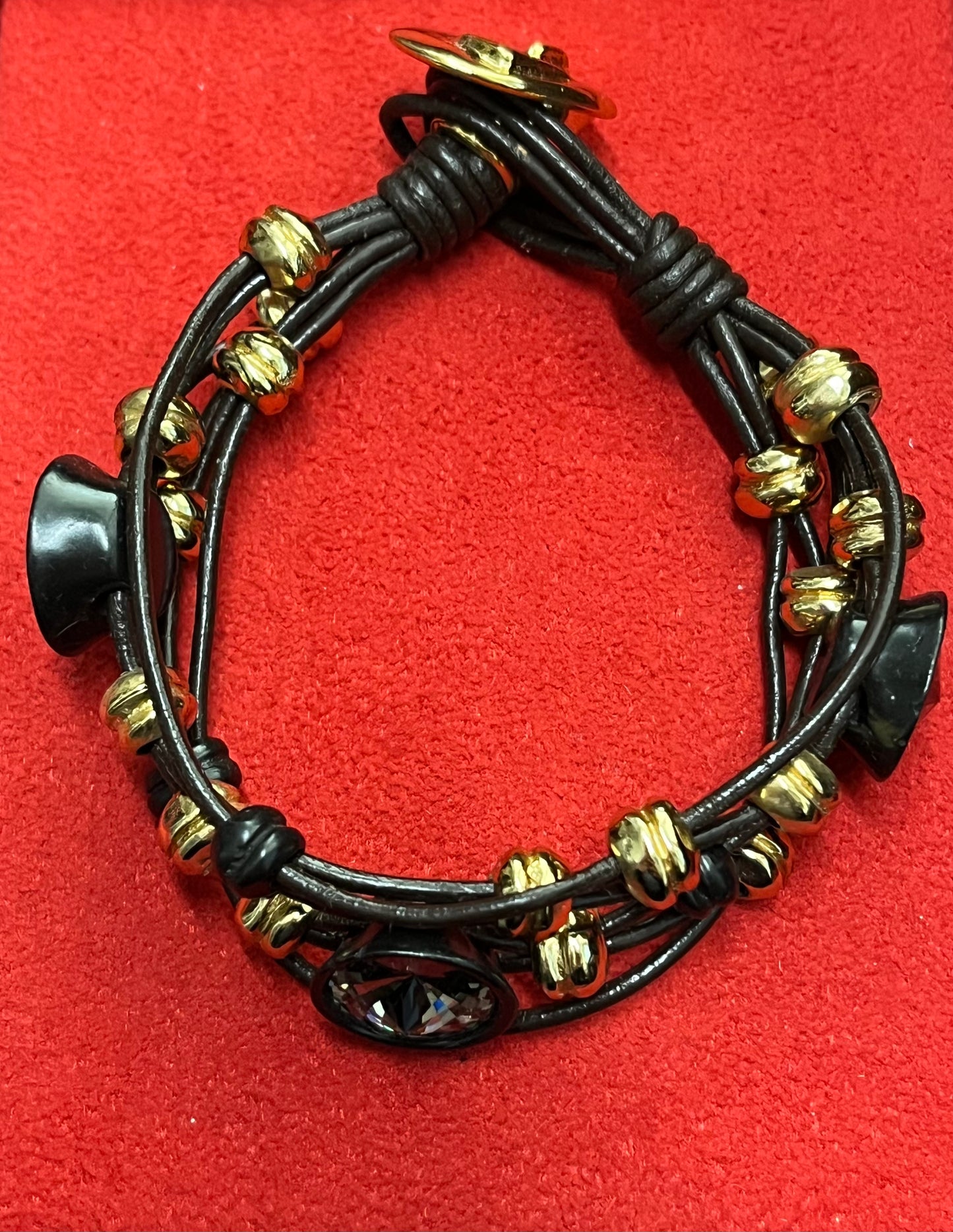 Madness Milano Bracciale Dorato In Pelle Marrone Con 3 Zirconi