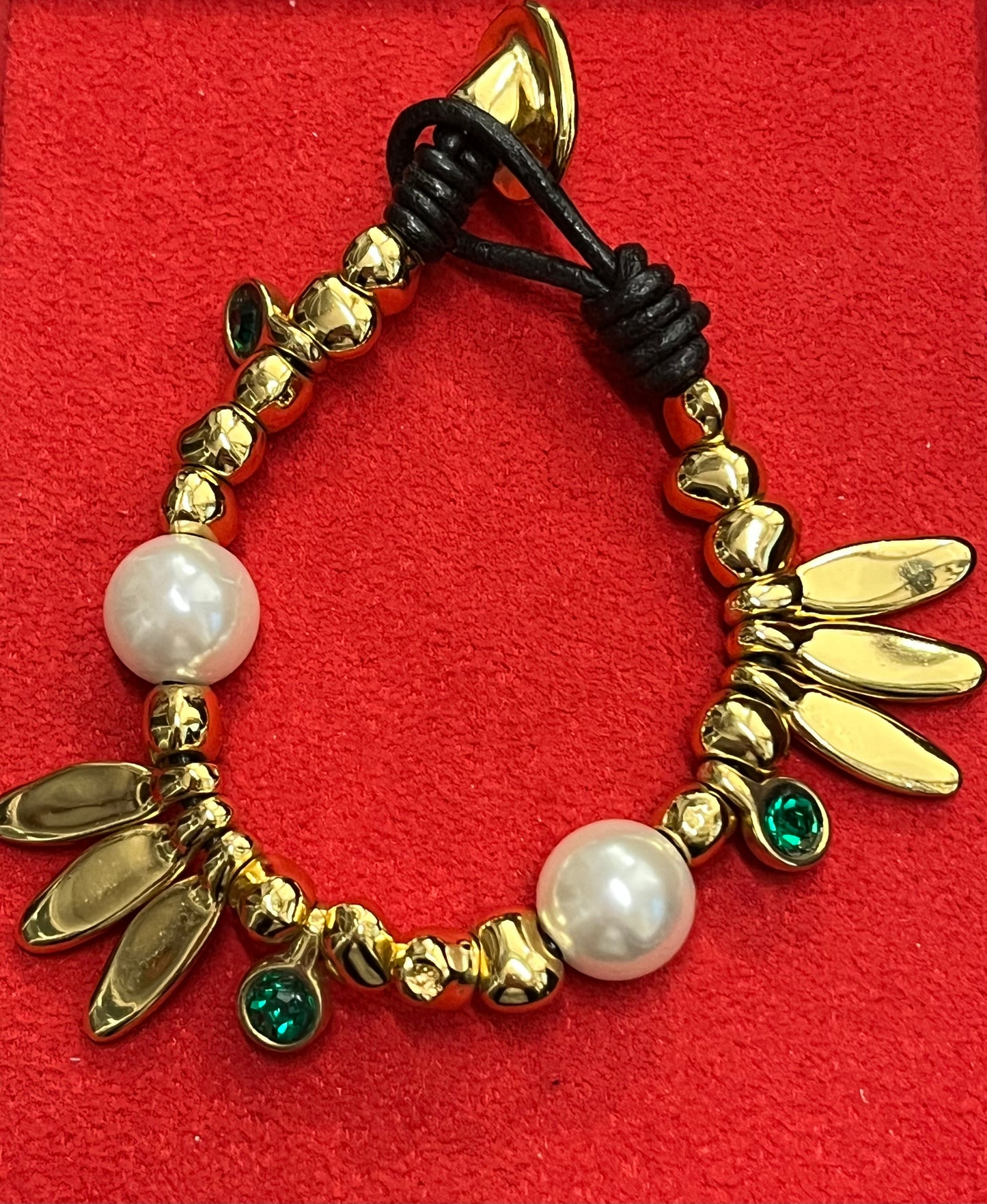 Madness Milano Bracciale Dorato Con Perle E Zirconi Verdi