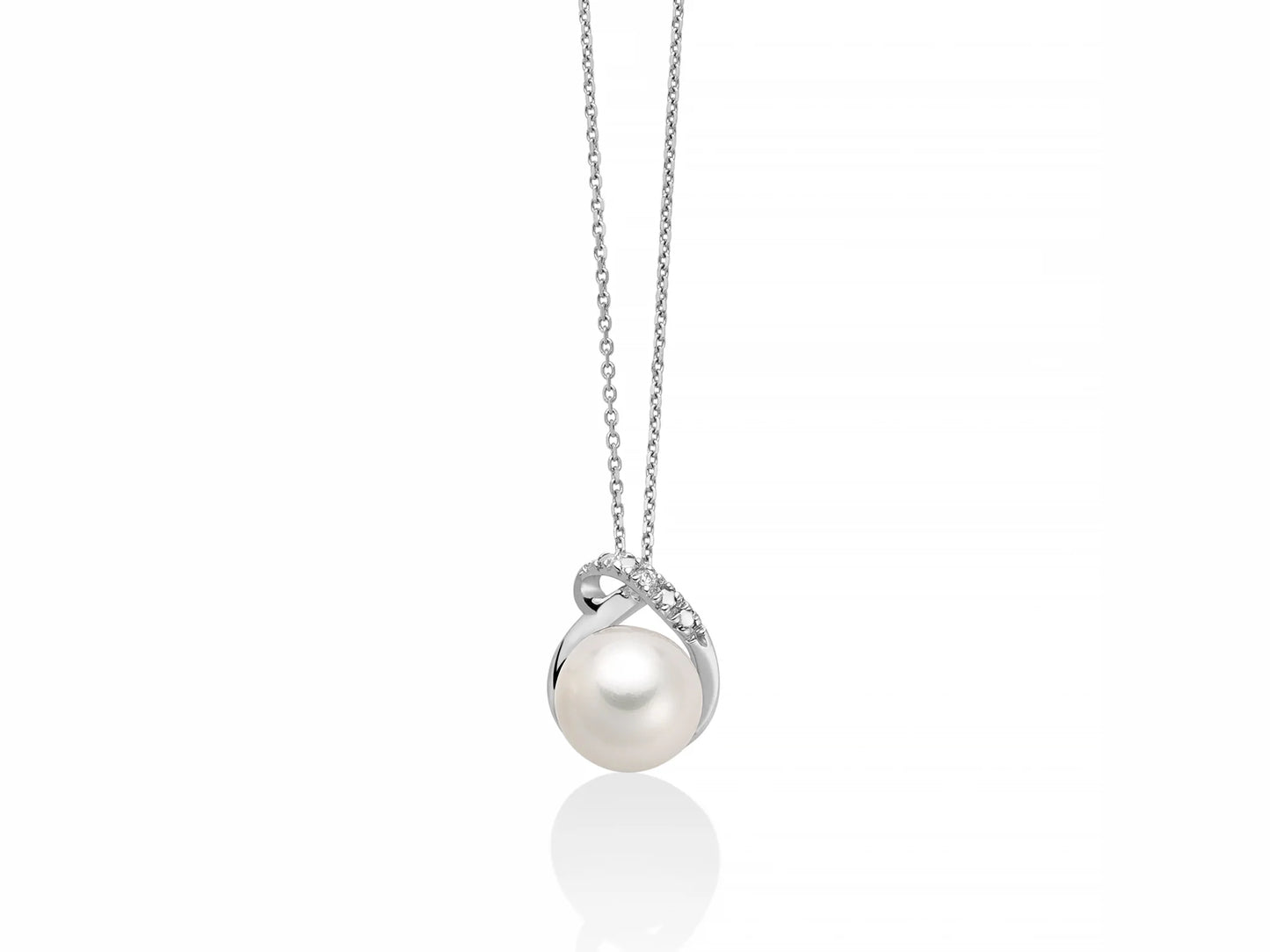 Miluna Collana Con Perla Oriente Con Sinuoso Elemento E Diamanti