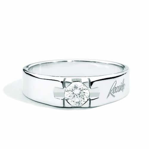 Recarlo Anello Uomo Solitario In Oro Bianco E Diamante Da 0.10 CT