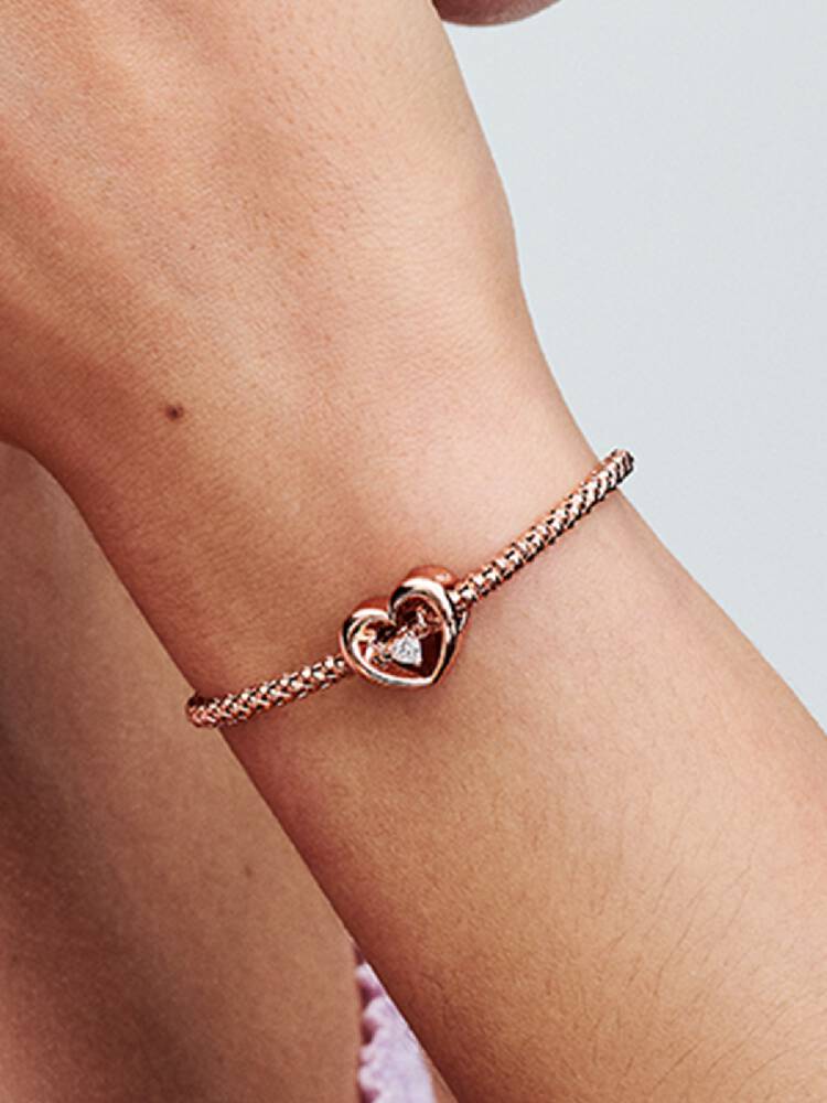 Pandora Charm Cuore Splendente con Pietra Rifinito in Oro Rosa
