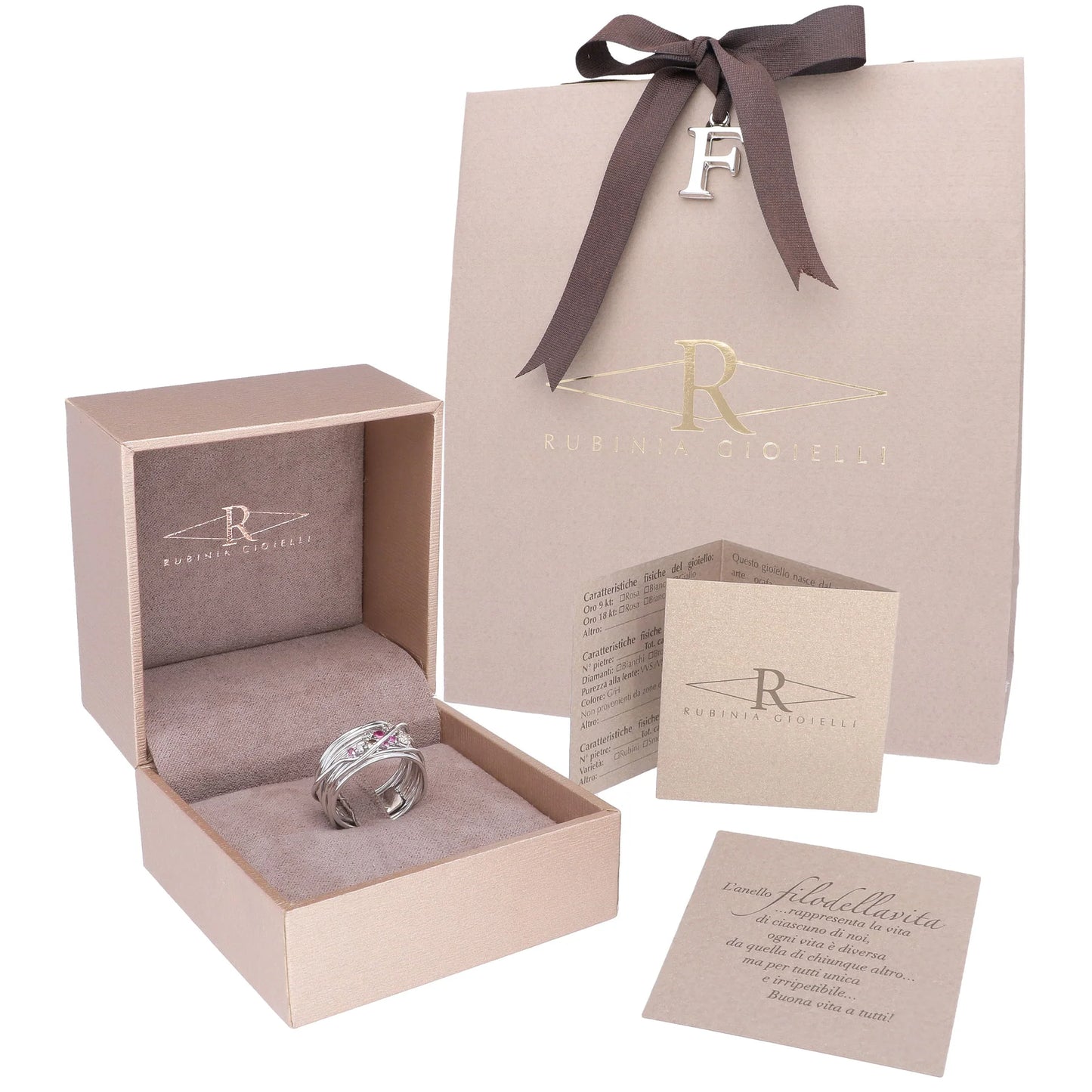 Filo Della Vita By Rubinia 10 Fili In Oro Rosa E Diamanti Bianchi e Brown