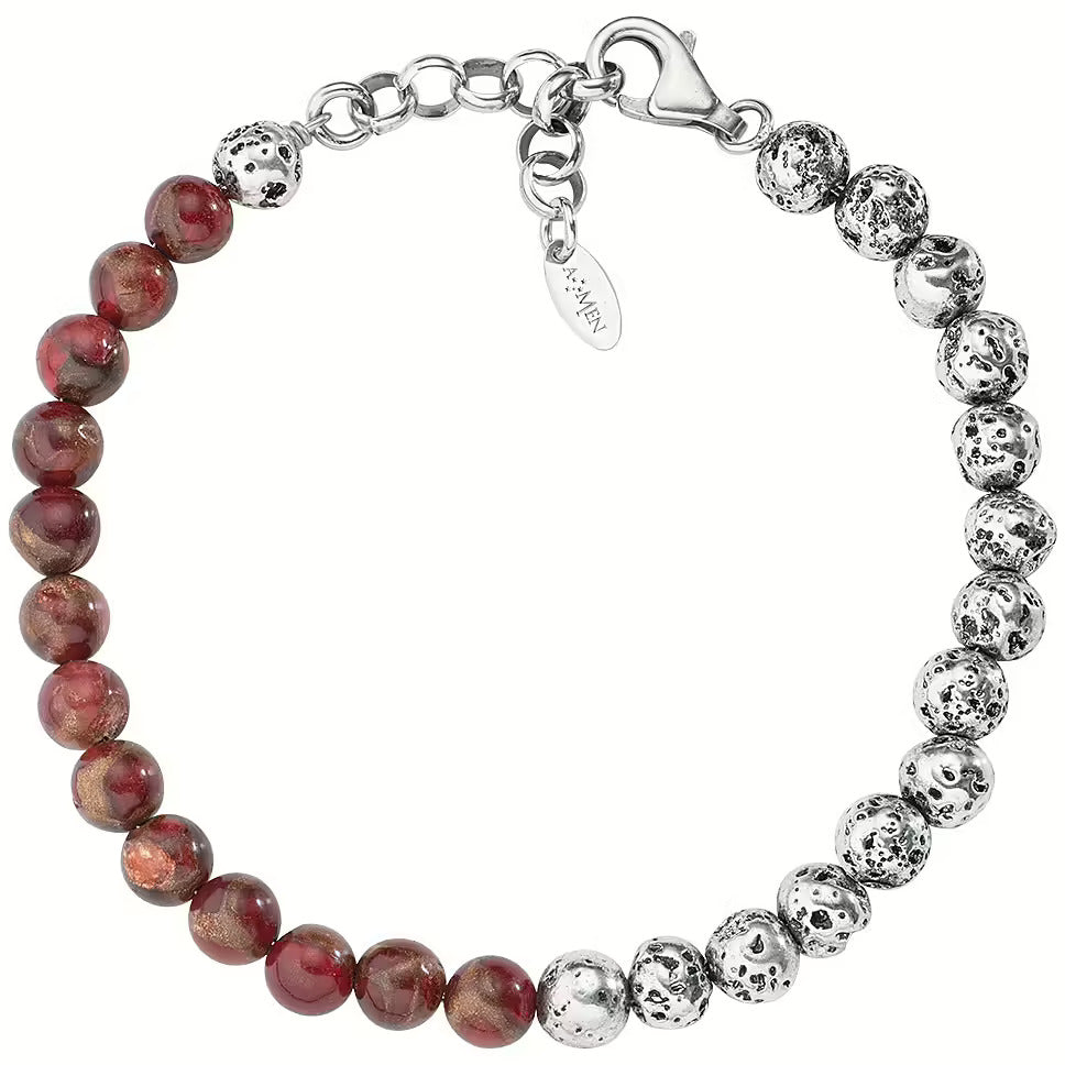 Amen Bracciale Pallini In Pietra Lavica E Occhio Di Tigre