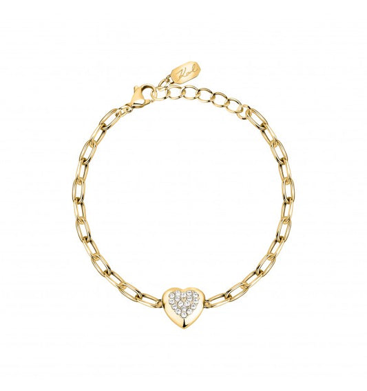 Karl Lagerfeld Bracciale Dorato A Catena Con Cuore Con Zirconi