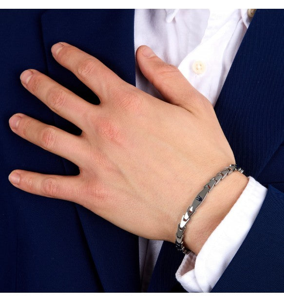 Maserati Bracciale Uomo In Acciaio Iconic Con Tridente Blu