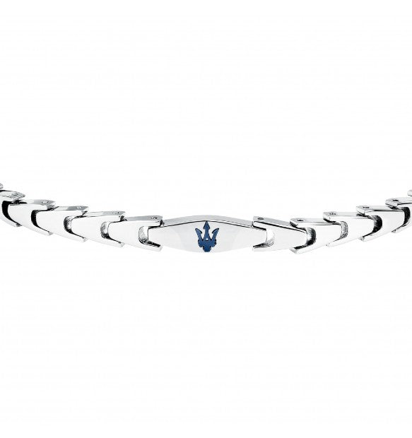 Maserati Bracciale Uomo In Acciaio Iconic Con Tridente Blu
