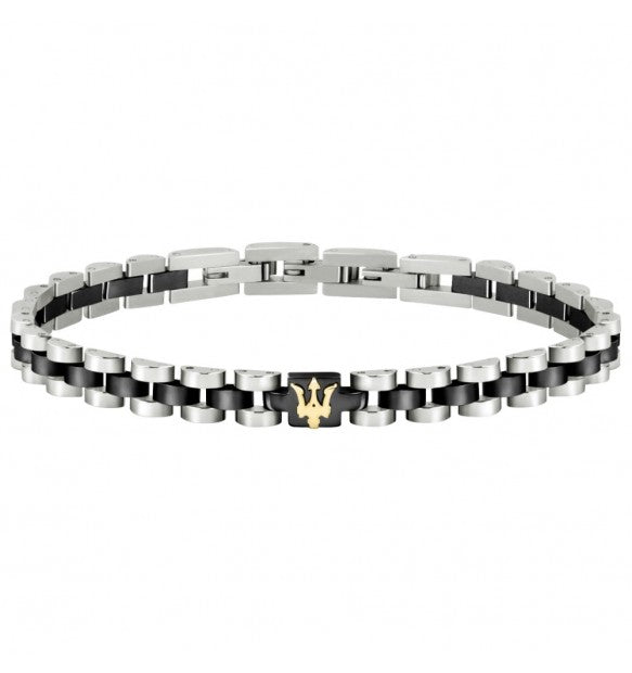 Maserati Bracciale Uomo In Acciaio Silver E Nero