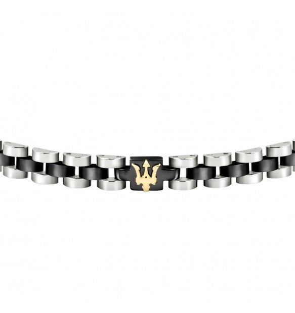 Maserati Bracciale Uomo In Acciaio Silver E Nero