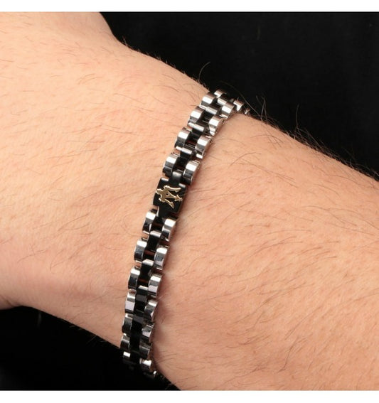 Maserati Bracciale Uomo In Acciaio Silver E Nero