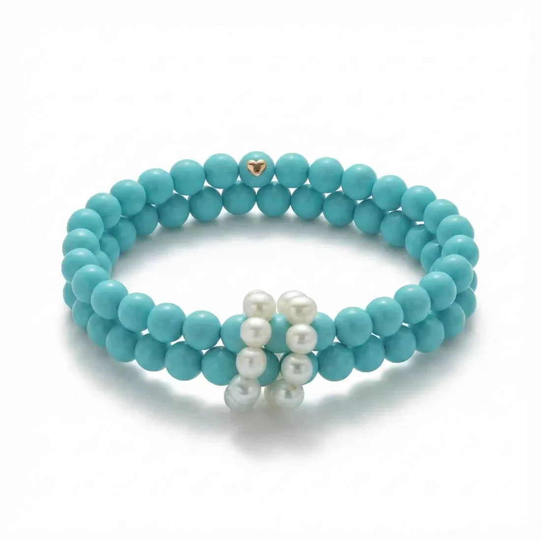 Miluna Bracciale Doppio Filo in Pasta di Turchese con Perle