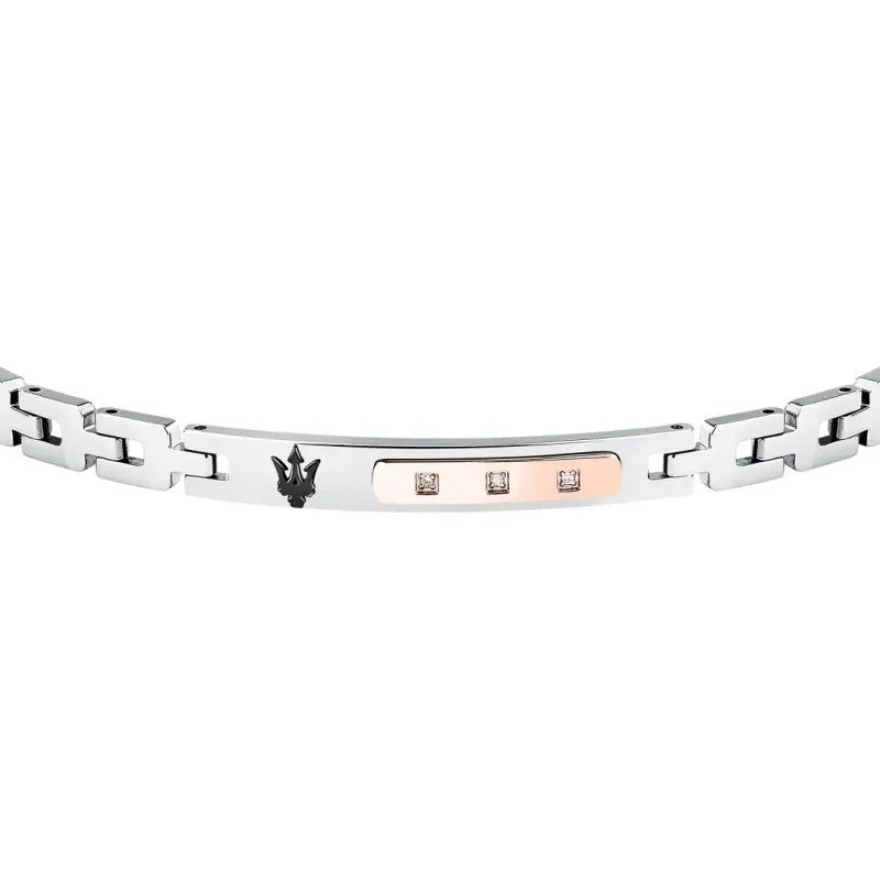 Maserati Bracciale Uomo Diamonds In Acciaio Silver E Targhetta Rose
