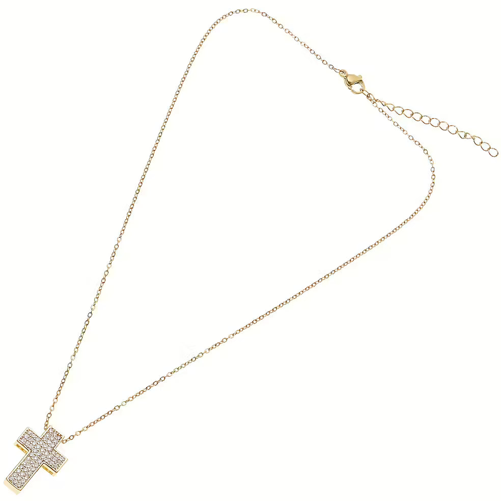 Ottaviani Collana Croce Dorata con Zirconi Bianchi