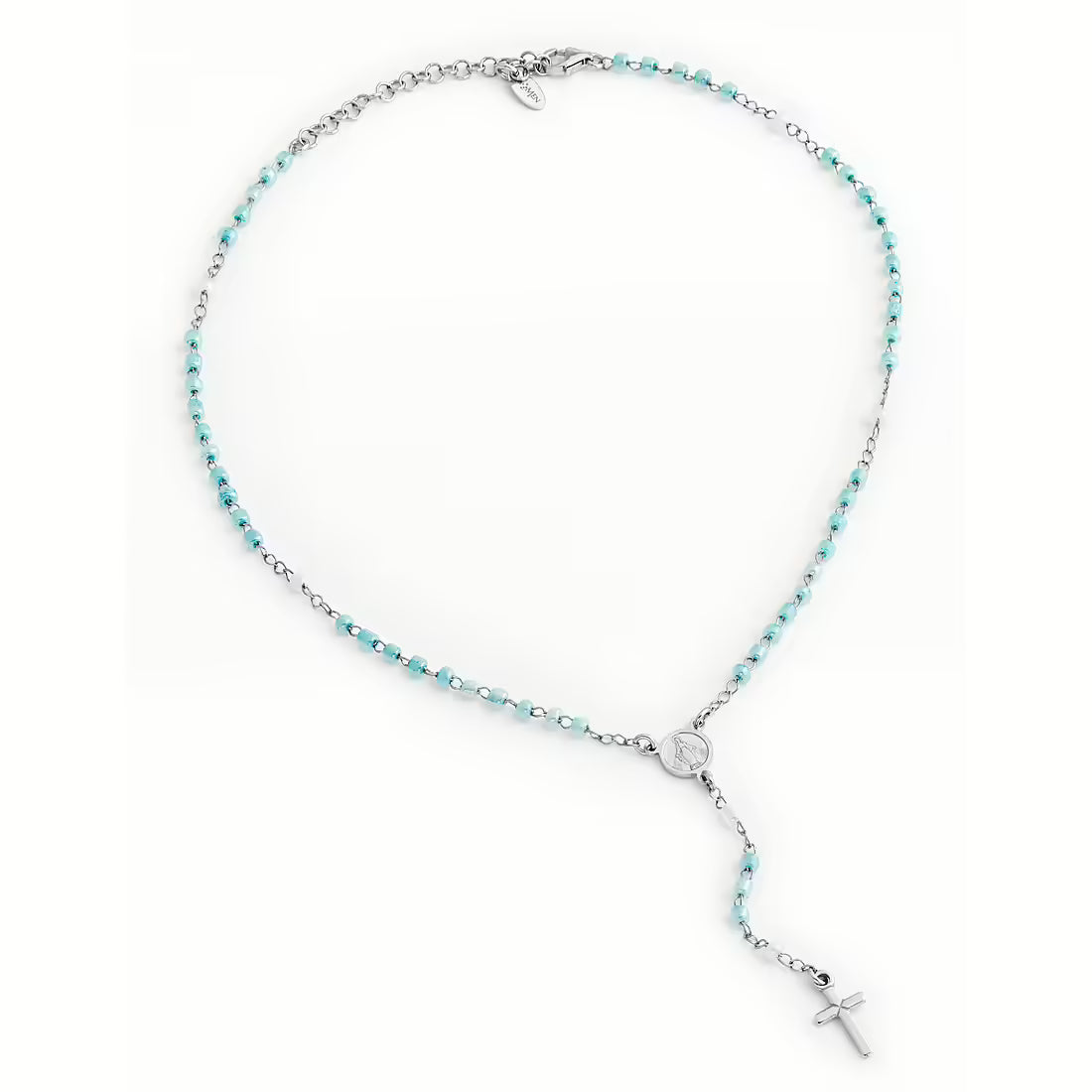 Amen Collana Bimbo Rosario Con Perline Azzurre