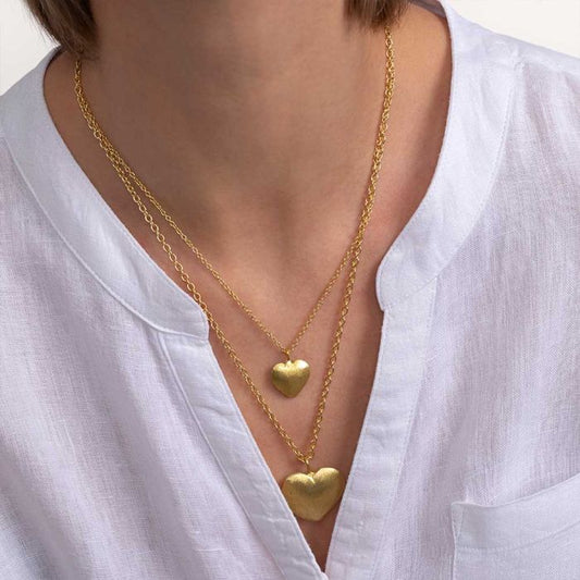 VESTOPAZZO Collana 2 Catene Cuori Bombati