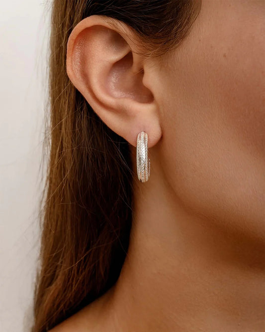 Amabile Orecchino Singolo Hoop Stripe - Argento