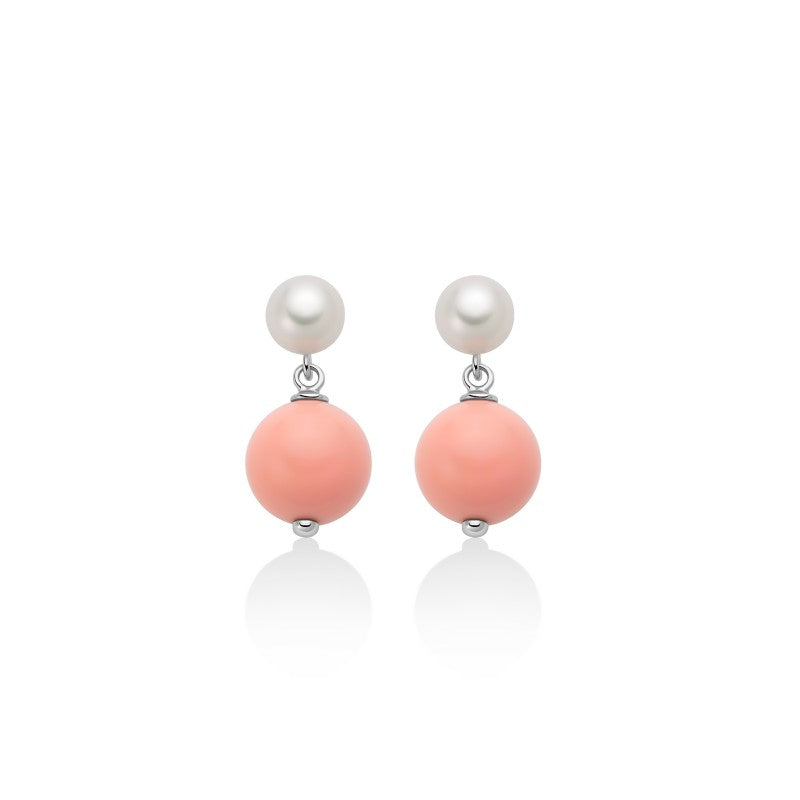 Miluna Orecchini Con Perle e Pasta Di Corallo Rosa
