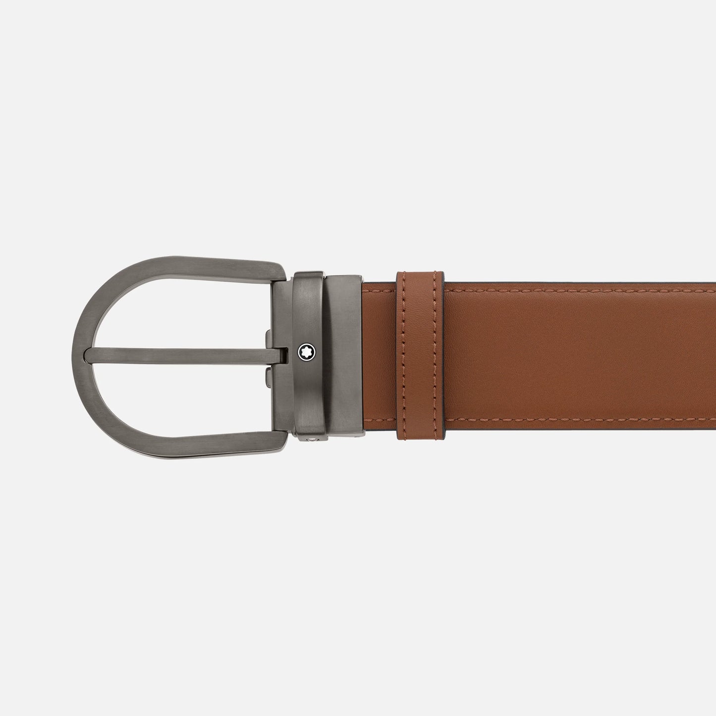 Montblanc Cintura reversibile in pelle nera/marrone 40 mm con fibbia a ferro di cavallo 129432