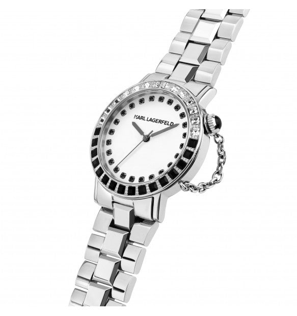 Karl Lagerfeld Orologio Donna Con Zirconi Neri Bianchi E Catena