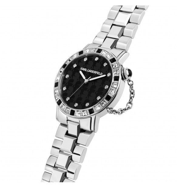 Karl Lagerfeld Orologio Donna Con Zirconi Bianchi Neri E Catena