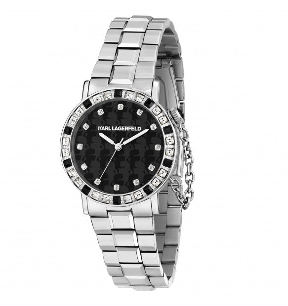 Karl Lagerfeld Orologio Donna Con Zirconi Bianchi Neri E Catena