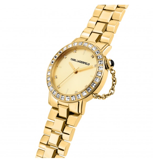 Karl Lagerfeld Orologio Donna Dorato Con Zirconi Bianchi E Catena
