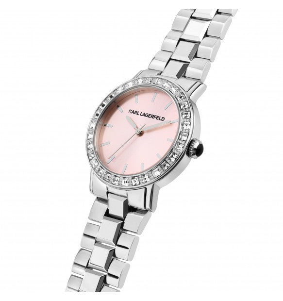 Karl Lagerfeld Orologio Donna Con Zirconi Bianchi Neri E Sfondo Rosa