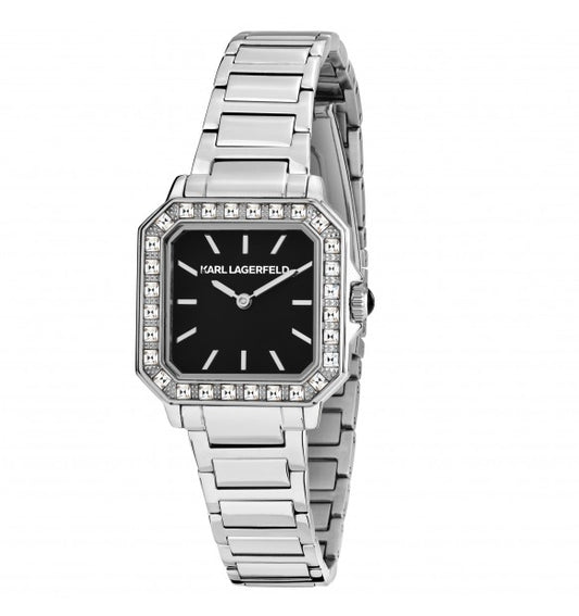 Karl Lagerfeld Orologio Squadrato Donna Con Zirconi Bianchi E Sfondo Nero