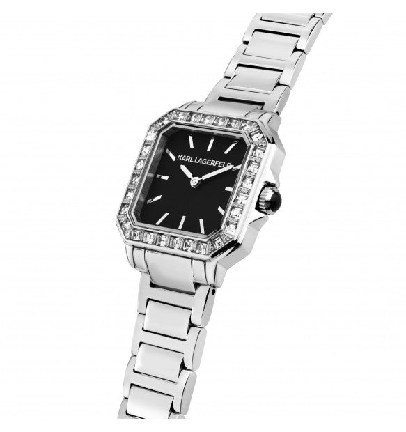 Karl Lagerfeld Orologio Squadrato Donna Con Zirconi Bianchi E Sfondo Nero