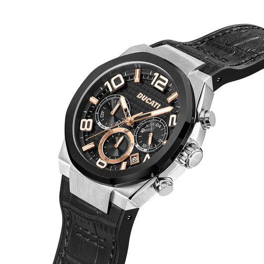 Ducati Orologio Corse Crono Acciaio e Pelle Nera