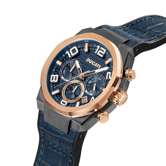 Ducati Orologio Corse Crono Acciaio Rosato e Pelle Blu