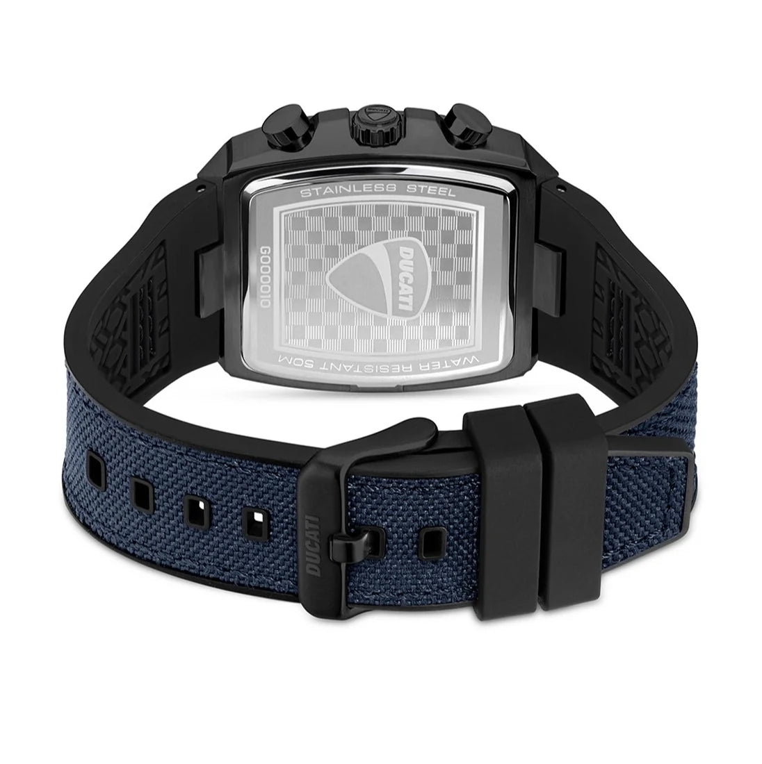 Ducati Orologio Corse Crono Acciaio Nero e Tessuto Blu