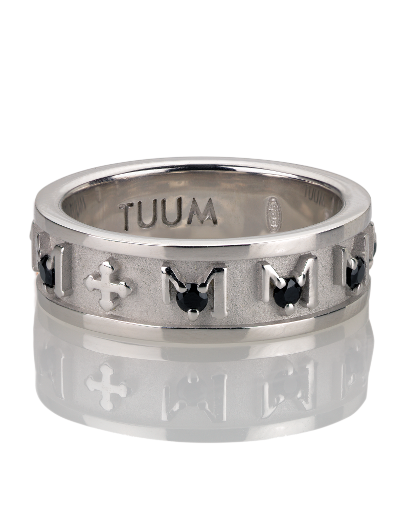 TUUM Anello Rosario Con Zirconi Neri