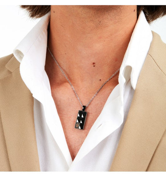 Maserati Collana Uomo In Acciaio E Ceramica Nera