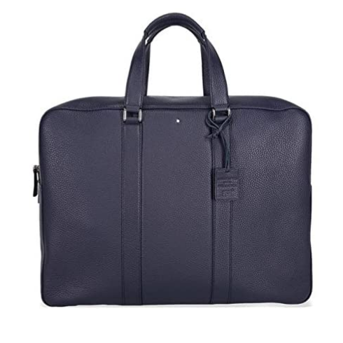 Borsa portadocumenti Montblanc Meisterstuck in pregiata pelle pieno fiore di provenienza europea color blu della collezione Borse Montblanc - Misure della borsa portadocumenti: 42 x 30 x 12 cm - Questa borsa portadocumenti ha una tasca principale con zip, una tasca interna imbottita per computer portatile, una tasca interna con zip e tre passanti per gli strumenti da scrittura - Codice prodotto: 112452
