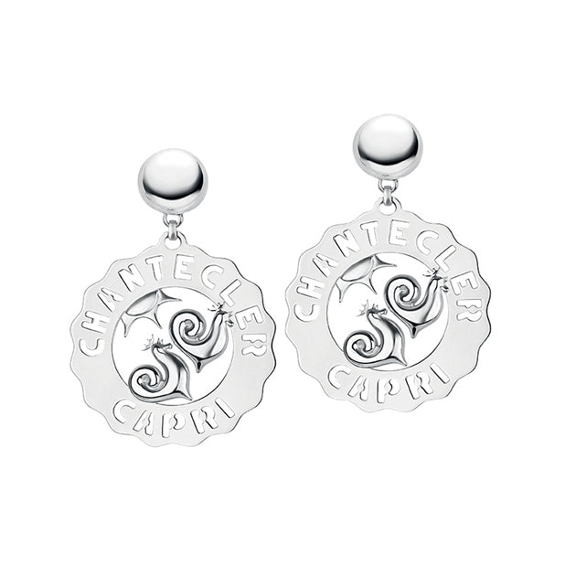 Chantecler Capri orecchini grandi in argento 925 con soggetto gallo e sole della collezione Logo - Codice orecchini: 33700