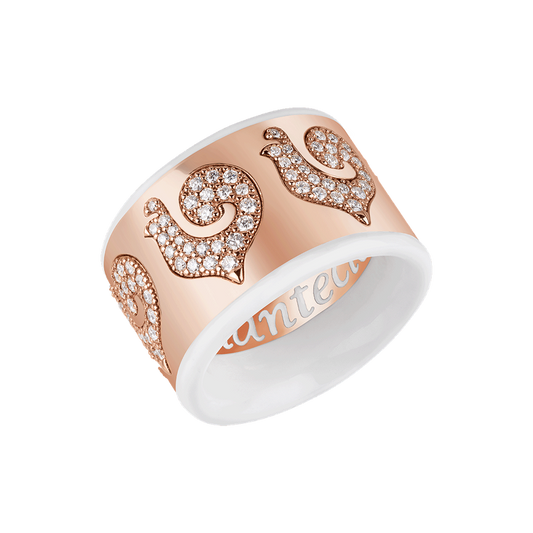 Chantecler Anello Carousèl Fascia In Oro Rosa E Smalto Bianco