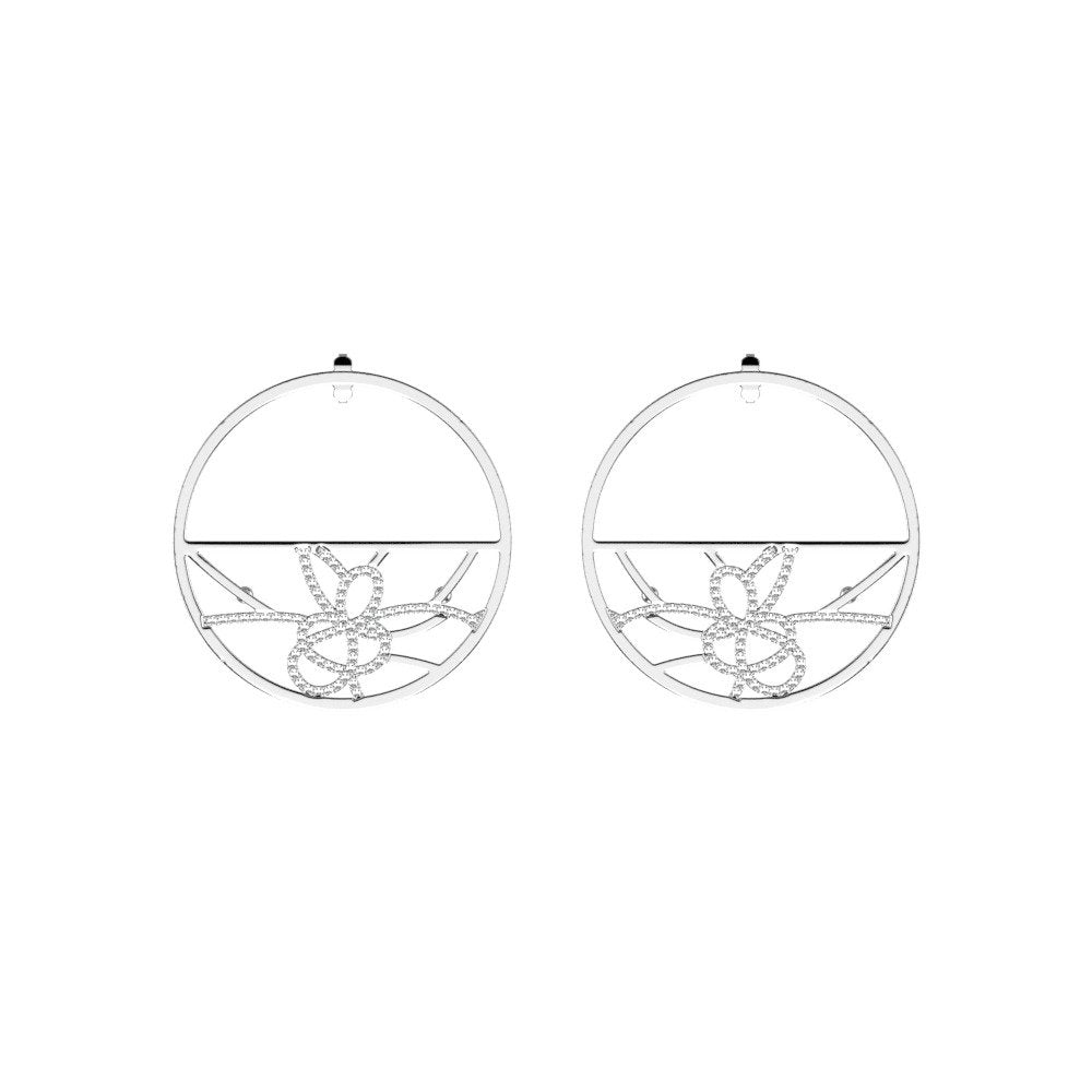 Les Georgettes Pétales orecchini donna a cerchio da 43 mm con finitura argentata e zirconi bianchi - Codice orecchini: 70326391608000