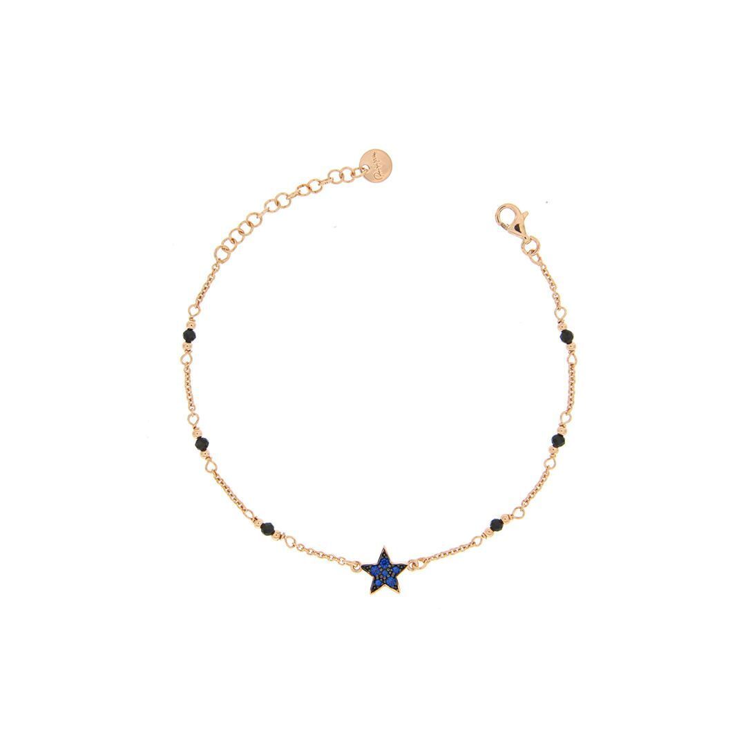 Rue Des Mille bracciale da donna catenella in argento 925 placcato in oro rosa 18 kt con monosoggetto "stella" e zirconi blu - Codice bracciale: BRZ-001 STELLA